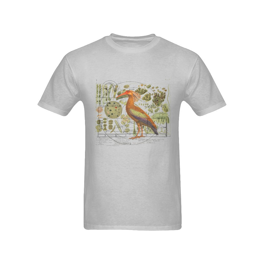 The Clever Bird Men's Printed Cotton Tee Shirt featuring unique nature illustrations on a classic cotton fabric.