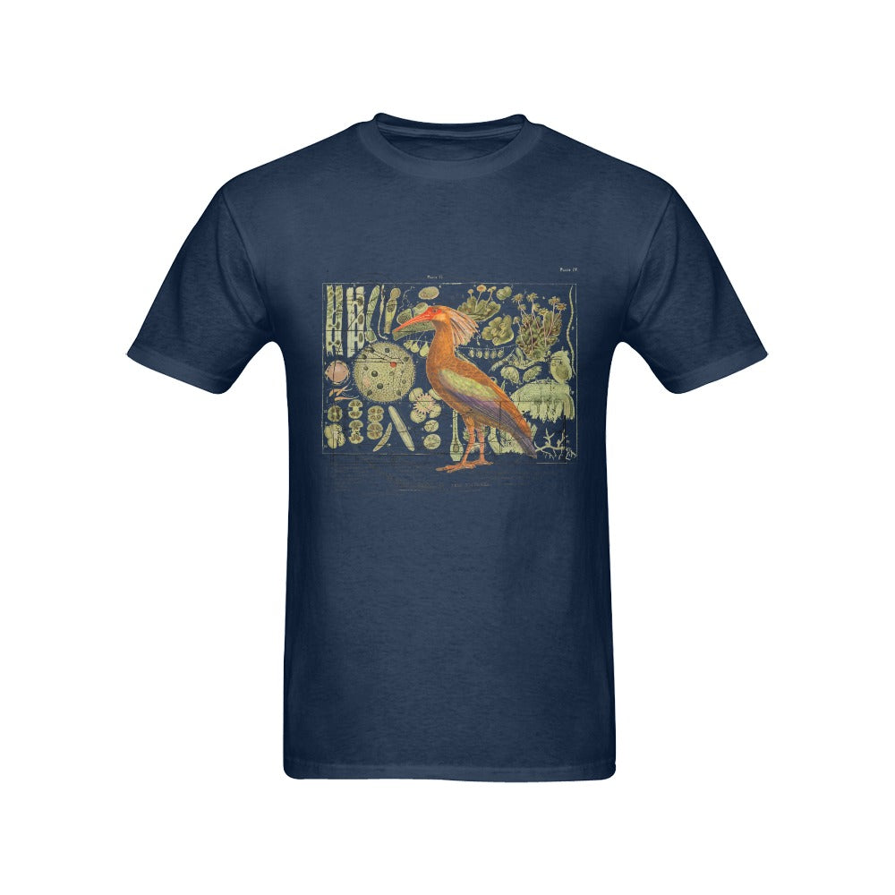 The Clever Bird Men's Printed Cotton Tee Shirt featuring unique nature illustrations on a classic cotton fabric.