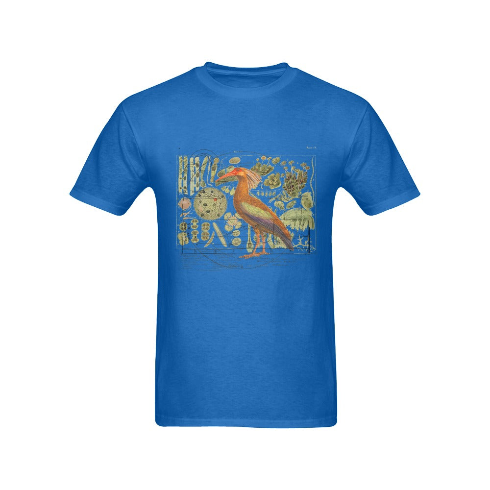 The Clever Bird Men's Printed Cotton Tee Shirt featuring unique nature illustrations on a classic cotton fabric.