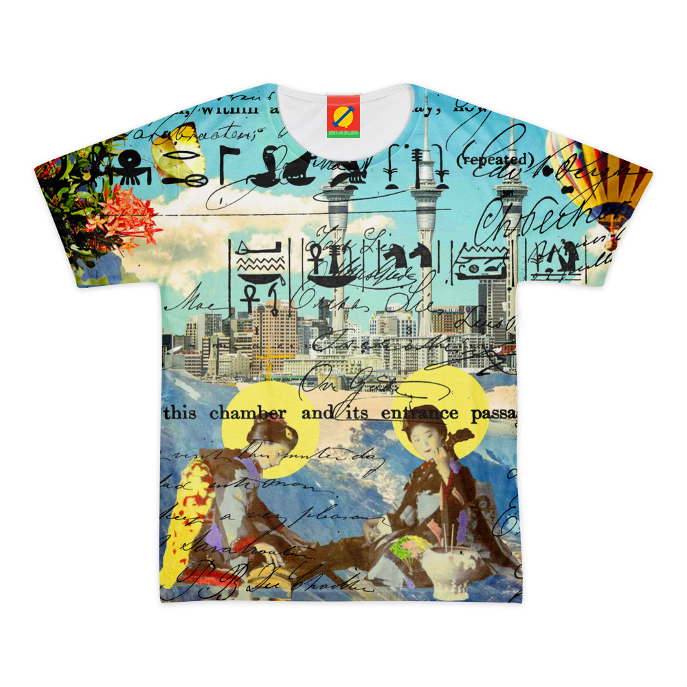 THE CONCERT II Men's All Over Print Tee featuring vibrant colors and a classic round neck design, made from 100% cotton.