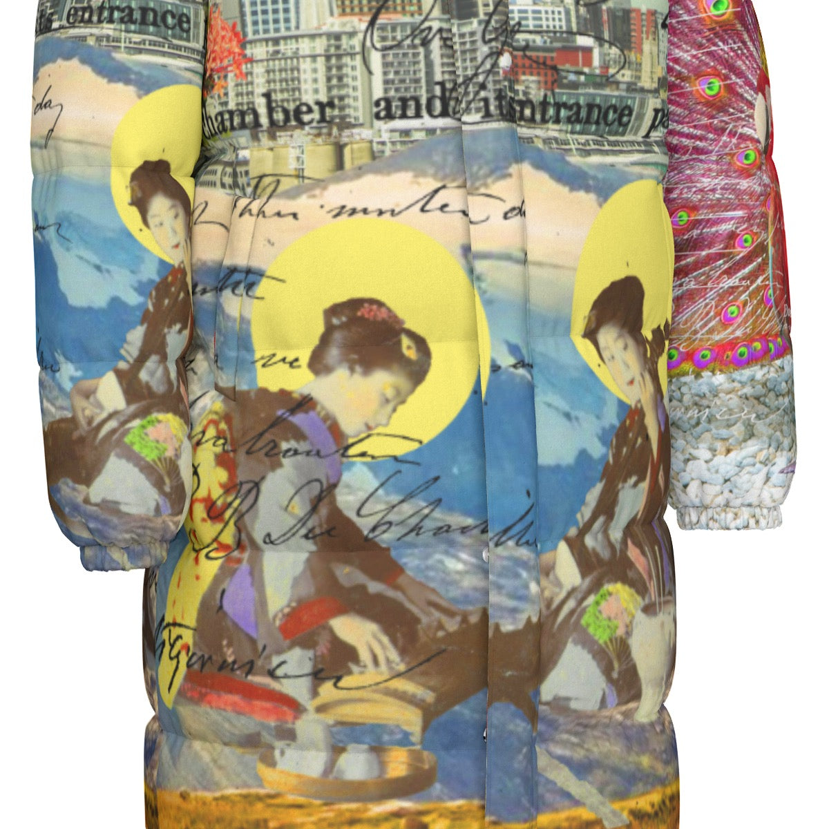 THE CONCERT II X ANIMAL MIX - THE KING II All-Over Print Unisex Long puffer jacket showcasing vibrant colors and stylish design.