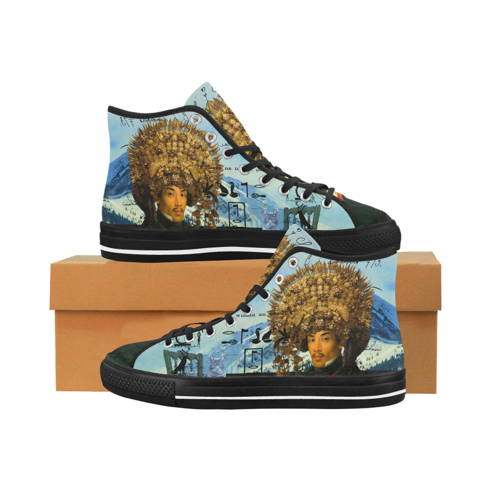 THE EMPEROR OF SNOWY MOUNTAIN III Women's All Over Print Canvas sneakers showcasing vibrant patterns and durable construction.