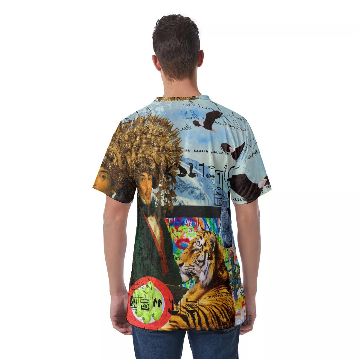 Men's Velvet All Over Print Tee featuring a unique Cubist design, showcasing vibrant colors and a comfortable fit.