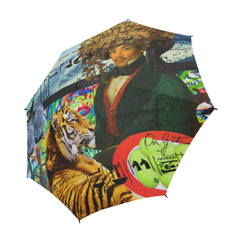 THE EMPEROR OF SNOWY MOUNTAIN semi-automatic foldable umbrella with vibrant print and sturdy handle, showcasing its waterproof fabric and compact design.