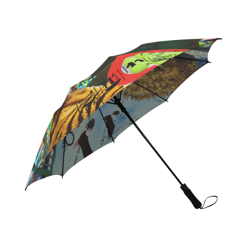 THE EMPEROR OF SNOWY MOUNTAIN semi-automatic foldable umbrella with vibrant print and sturdy handle, showcasing its waterproof fabric and compact design.