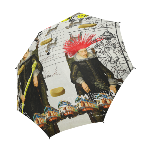 THE FIXER-UPPERS II semi-automatic foldable umbrella showcasing its stylish design, waterproof fabric, and sturdy handle.