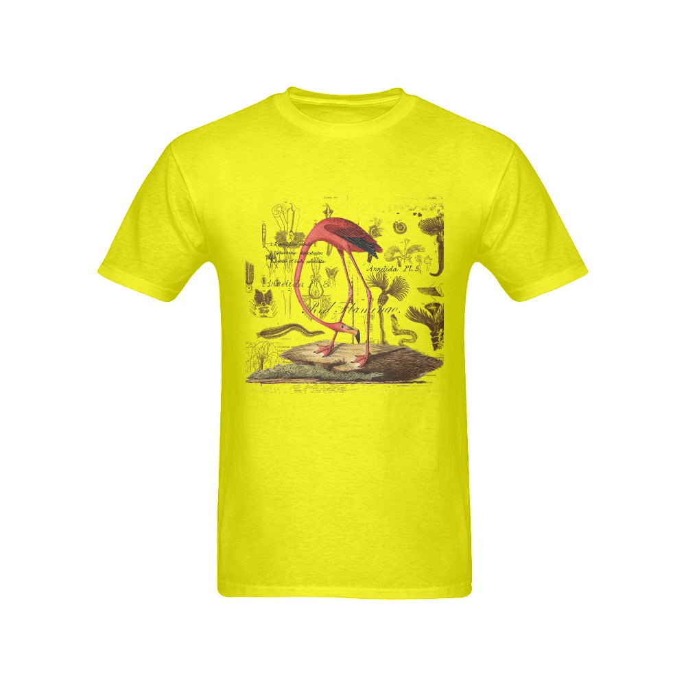 Flamingo Men's Printed Cotton Tee Shirt featuring nature illustrations in vibrant colors.