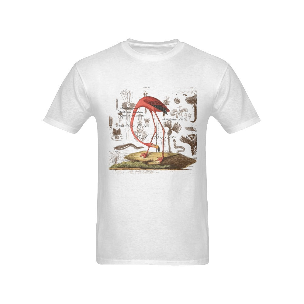 Flamingo Men's Printed Cotton Tee Shirt featuring nature illustrations in vibrant colors.