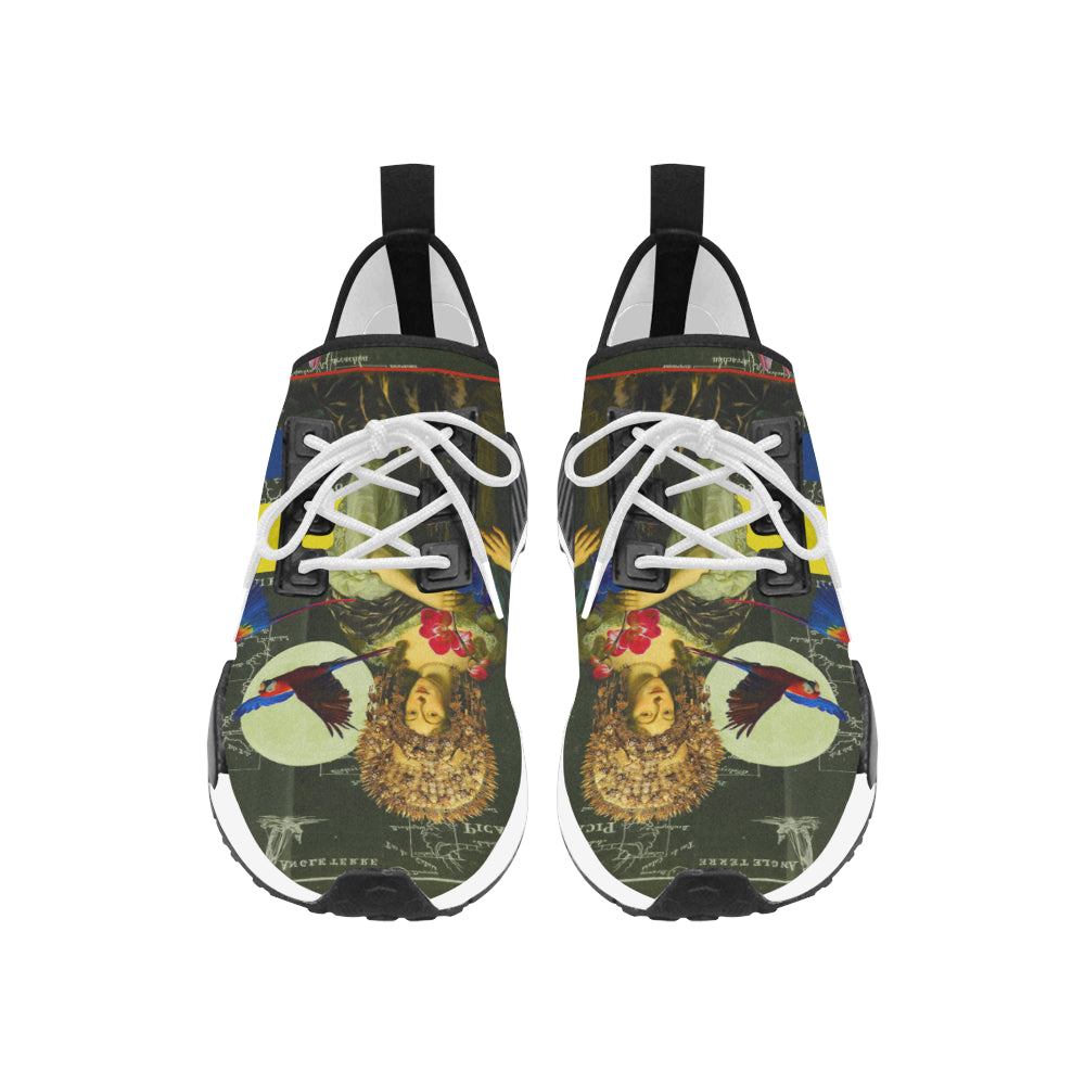 THE FLOWERS OF THE QUEEN Men’s All Over Print Running Shoes featuring a vibrant floral design and breathable mesh material.