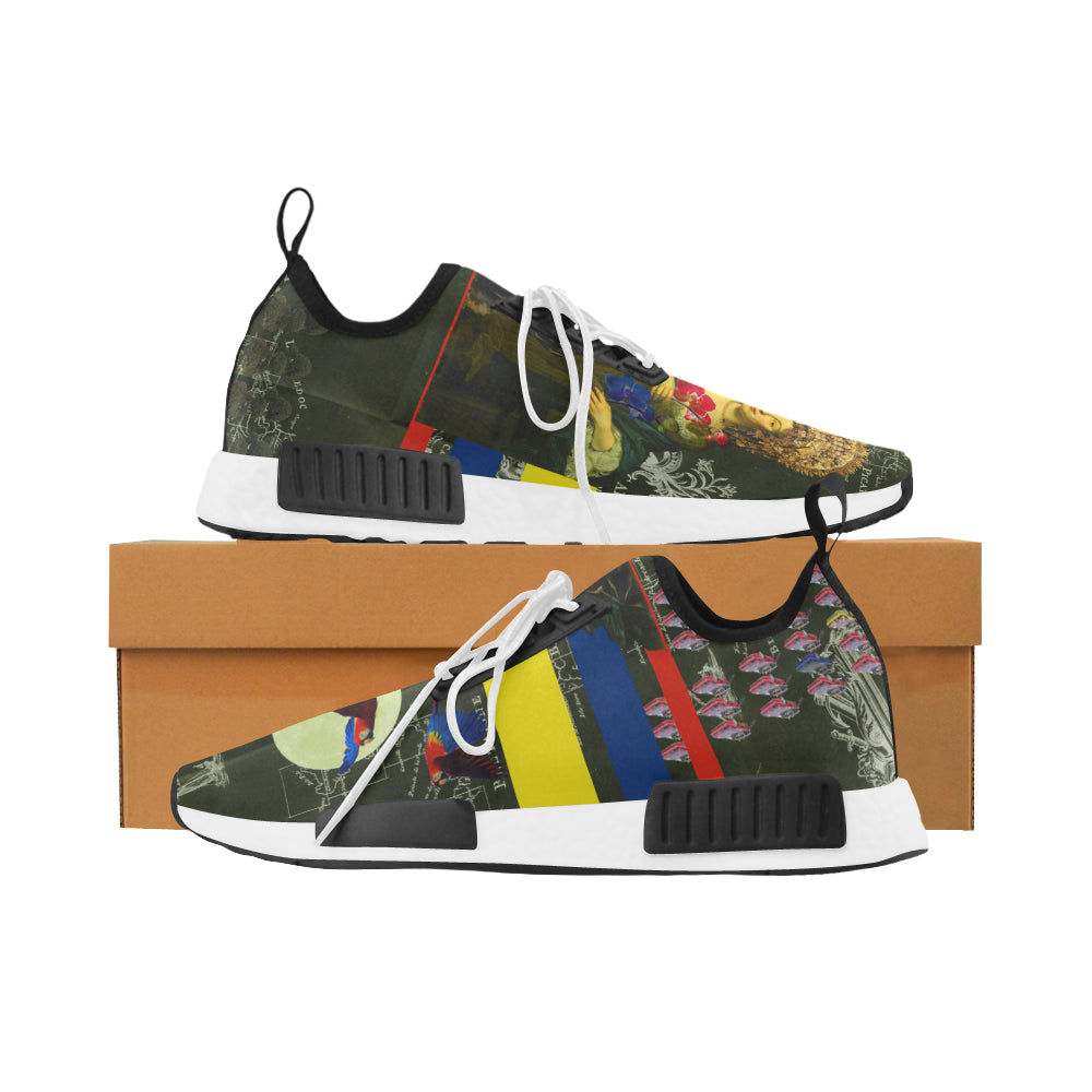 THE FLOWERS OF THE QUEEN Men’s All Over Print Running Shoes featuring a vibrant floral design and breathable mesh material.