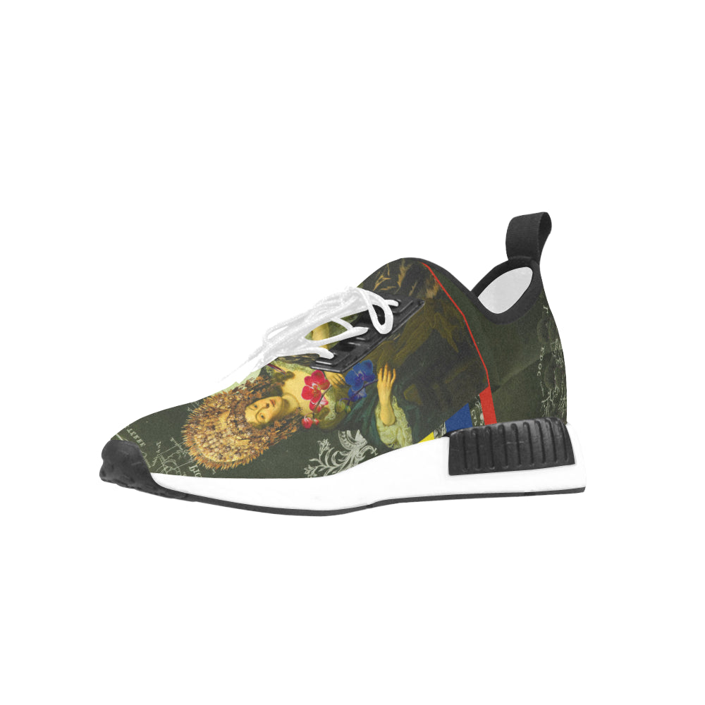 THE FLOWERS OF THE QUEEN Men’s All Over Print Running Shoes featuring a vibrant floral design and breathable mesh material.