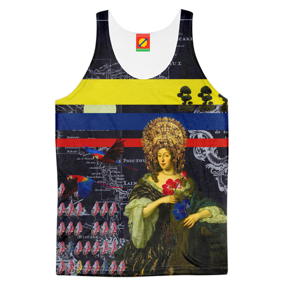 Men's tank top featuring vibrant all-over floral print, designed for comfort and style in warm weather.