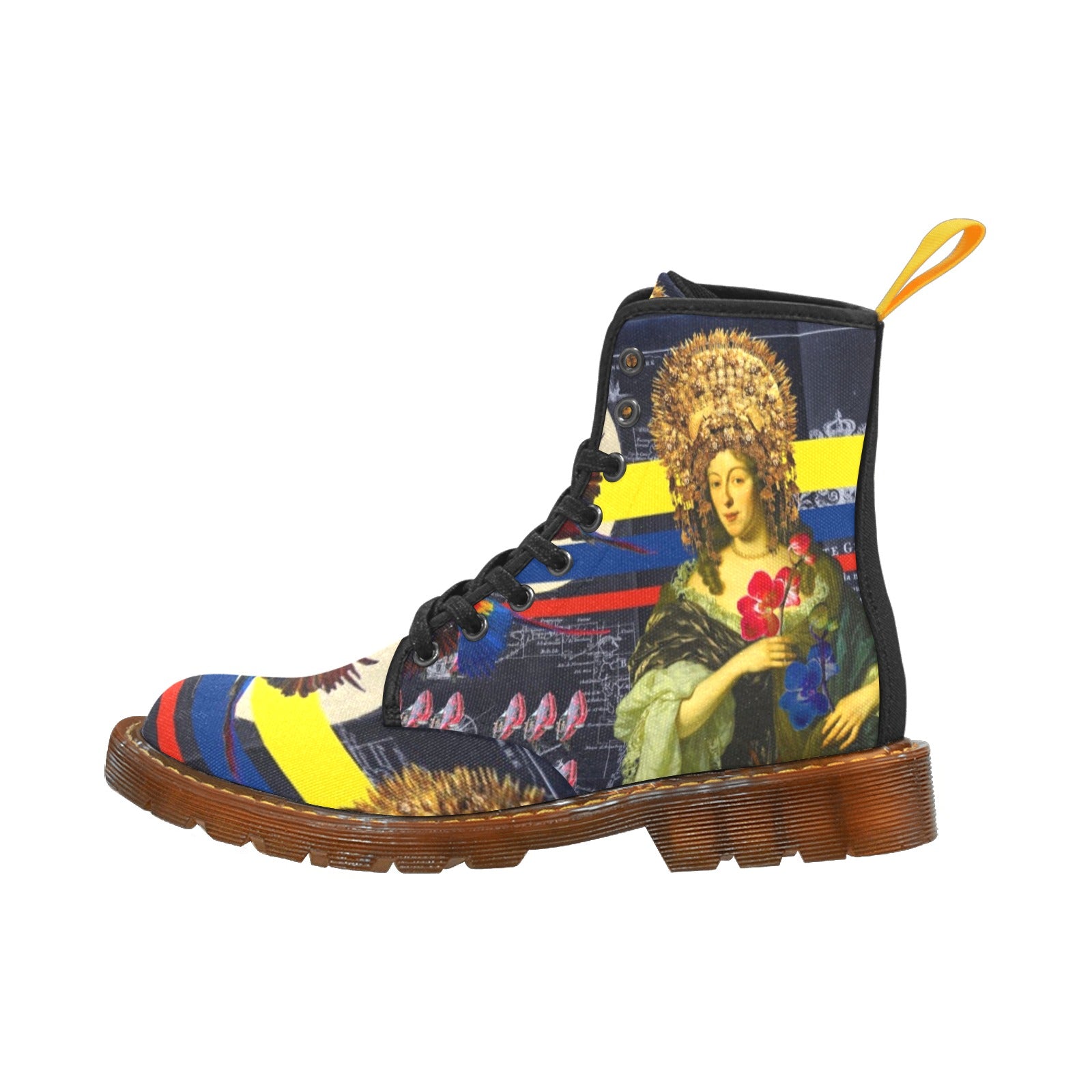 THE FLOWERS OF THE QUEEN Women's High Boots with vibrant all-over print design, showcasing stylish and durable nylon canvas material.