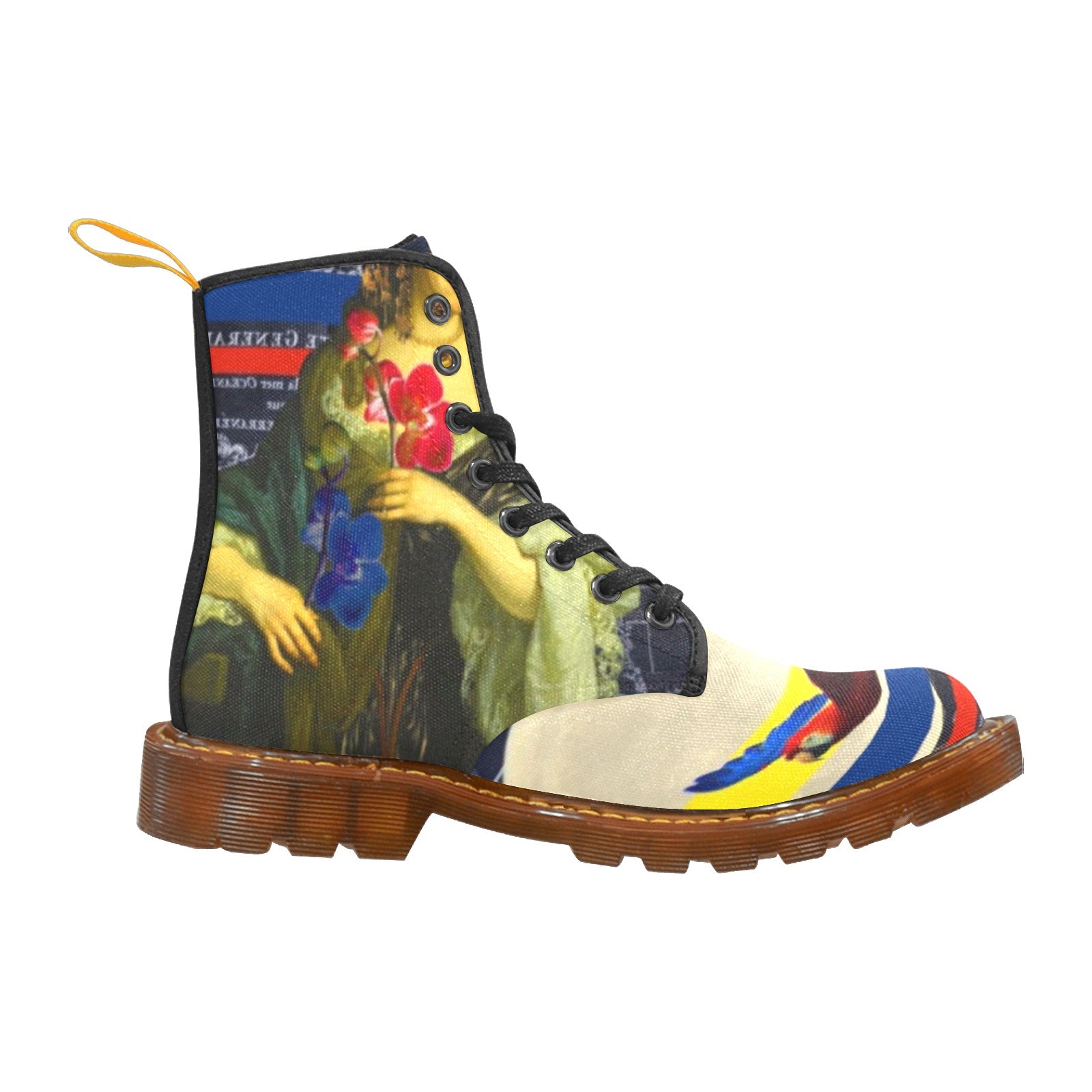 THE FLOWERS OF THE QUEEN Women's High Boots with vibrant all-over print design, showcasing stylish and durable nylon canvas material.