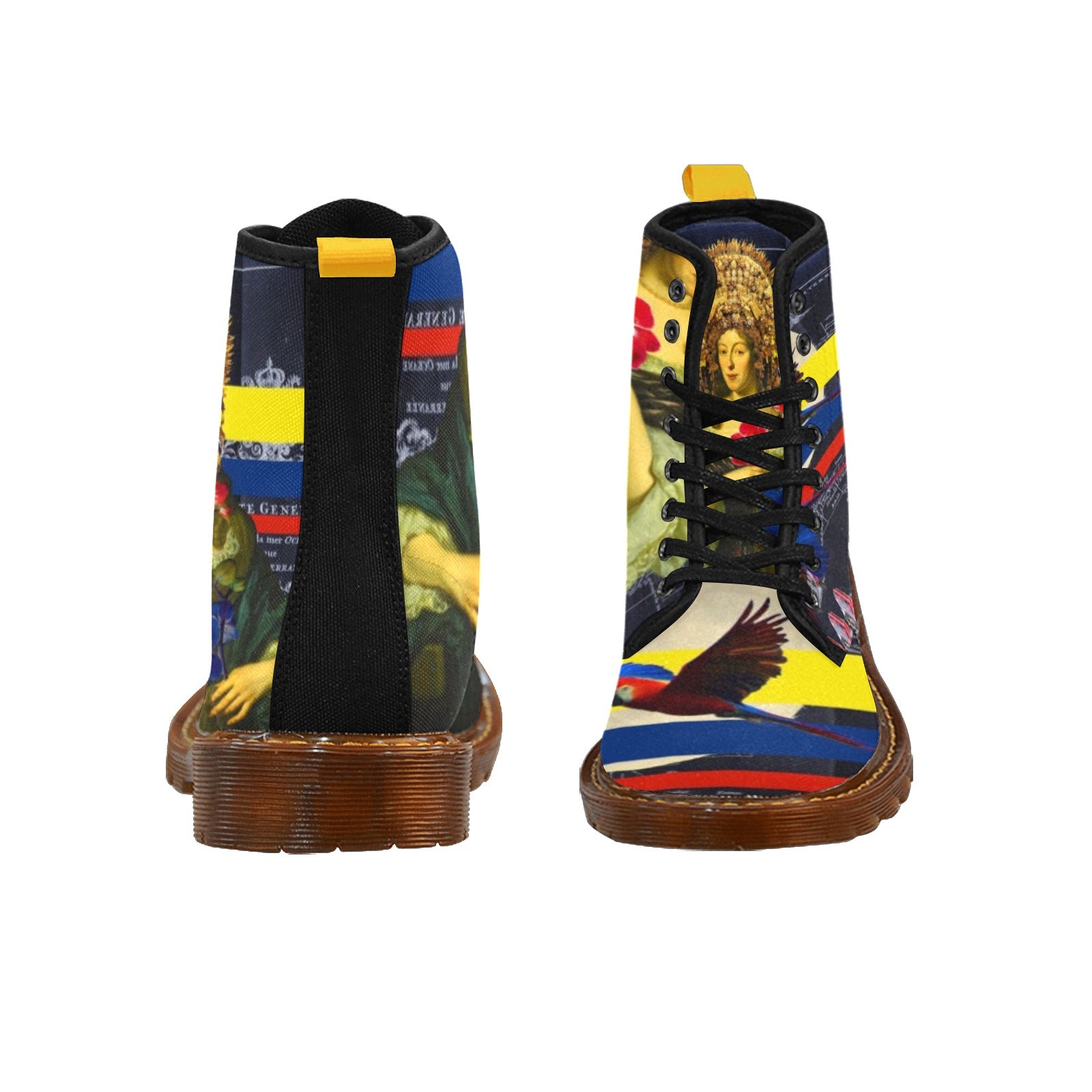 THE FLOWERS OF THE QUEEN Women's High Boots with vibrant all-over print design, showcasing stylish and durable nylon canvas material.