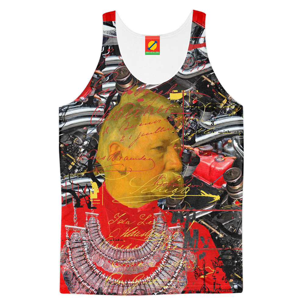 Men's all over print tank top in vibrant red with unique sublimation design, perfect for summer wear.