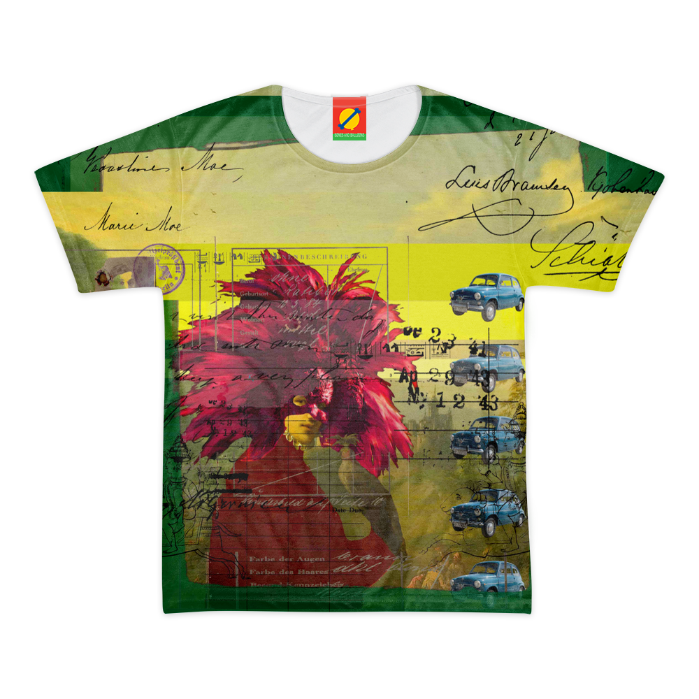 THE MASKED FALCONER Women's All Over Print Tee featuring vibrant colors and unique patterns, made from 100% cotton.