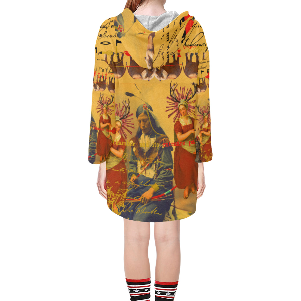 The Old Photo I Unisex Step Hem Tunic Hoodie featuring vibrant collage designs, drawstring hood, and oversized silhouette.