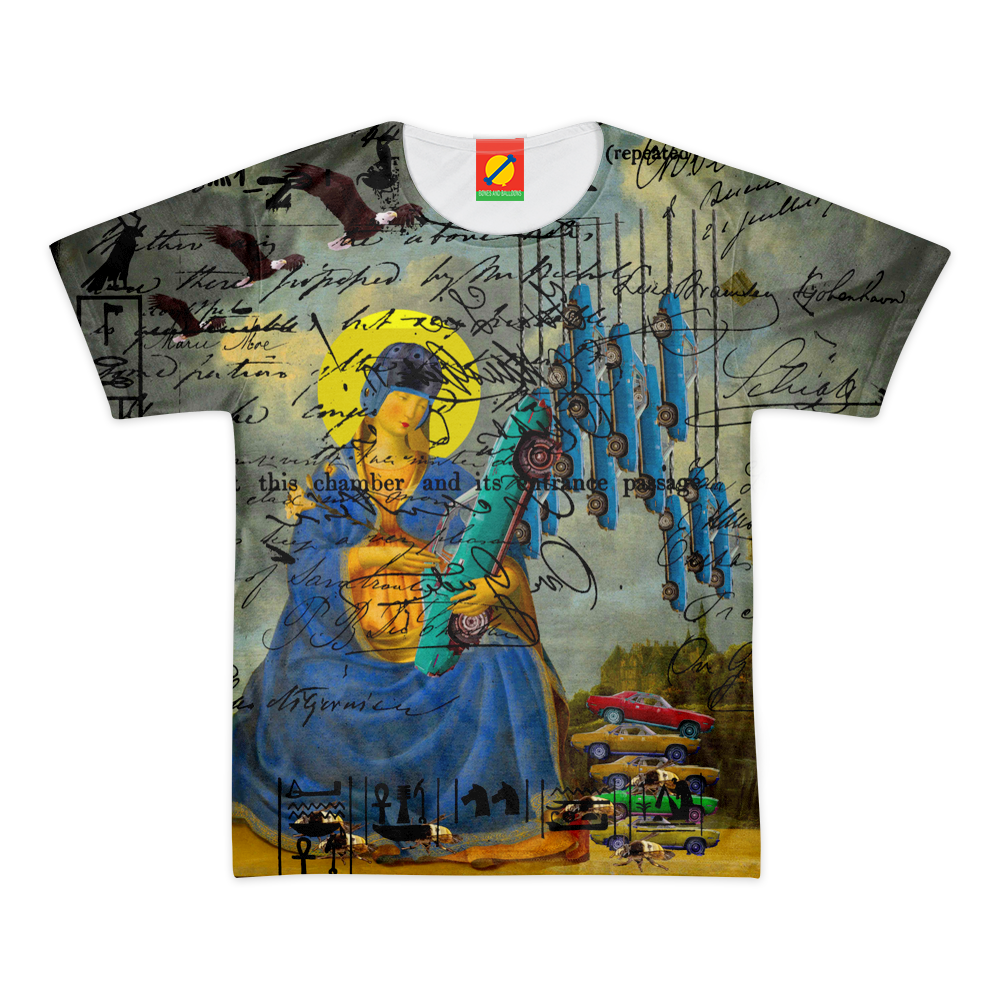 THE PAINTSHOP I II Men's All Over Print Tee showcasing vibrant colors and a classic round neck design, made from 100% cotton.