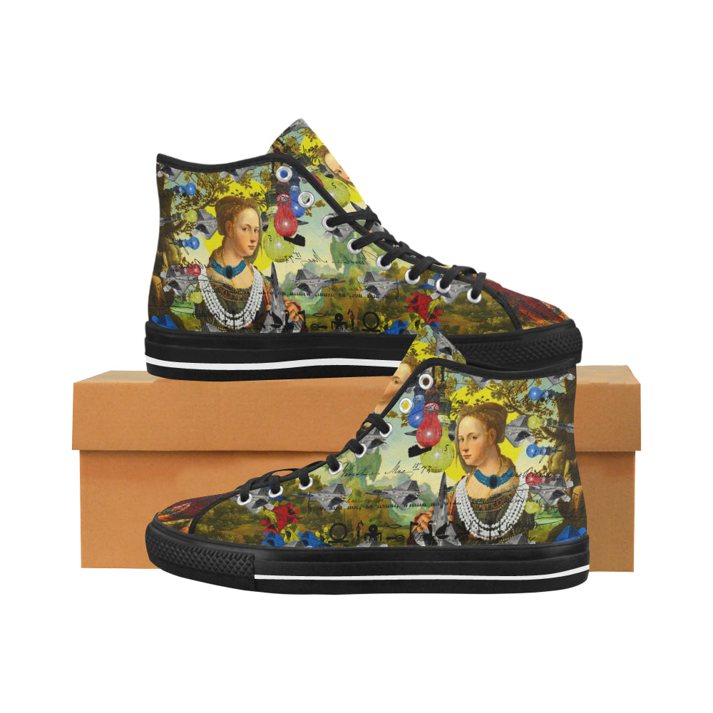 Men's all over print canvas sneakers featuring a unique design, lace-up closure, and durable rubber outsole.