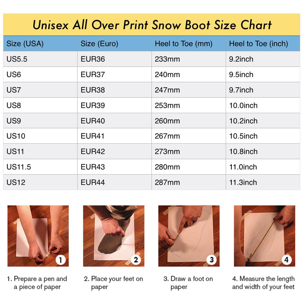 Vibrant unisex snow boots featuring an all-over art collage design, lightweight and stylish for winter wear.