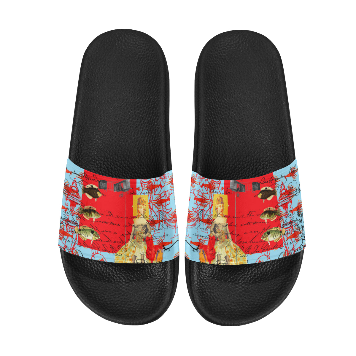 Colorful women's printed slides with a cushioned sole and durable PVC strap, perfect for casual wear.