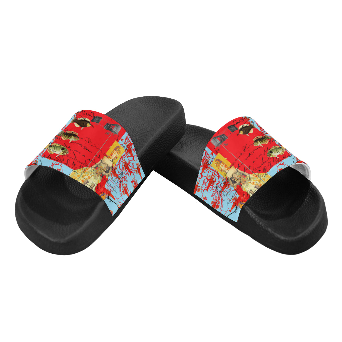 Colorful women's printed slides with a cushioned sole and durable PVC strap, perfect for casual wear.