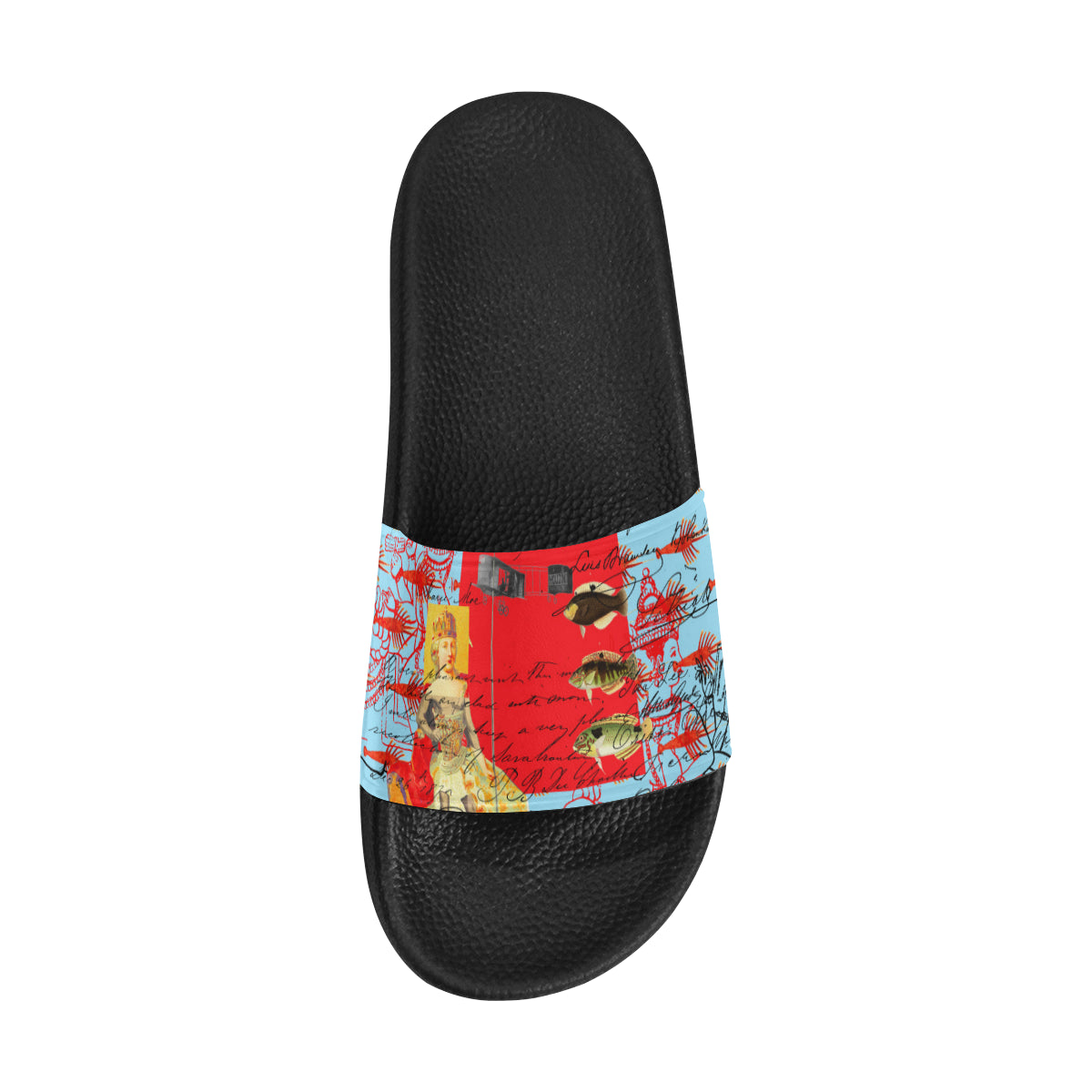 Colorful women's printed slides with a cushioned sole and durable PVC strap, perfect for casual wear.