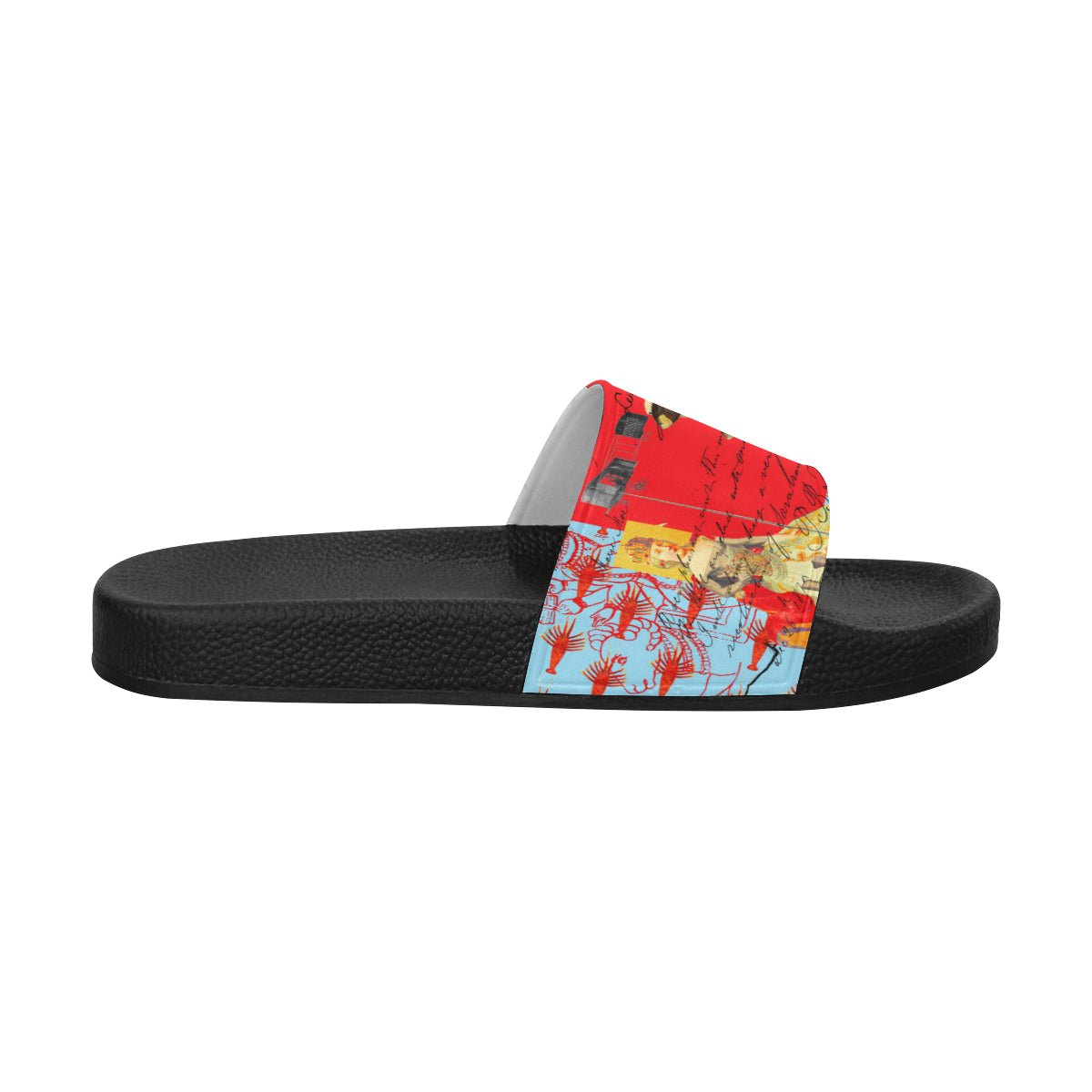 Colorful women's printed slides with a cushioned sole and durable PVC strap, perfect for casual wear.