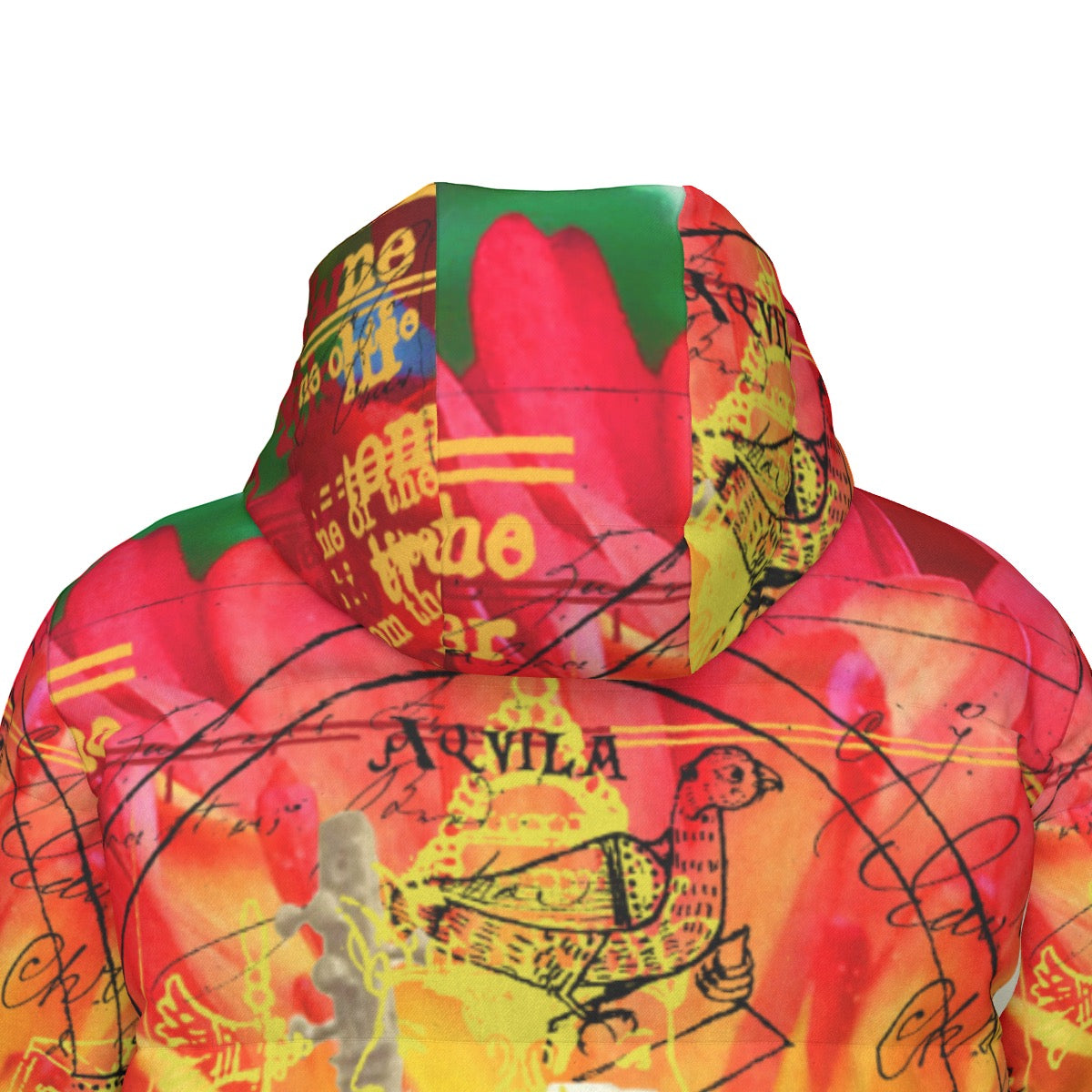 THE SITAR PLAYER II All-Over Print Unisex Long Down Jacket showcasing vibrant print and durable design.