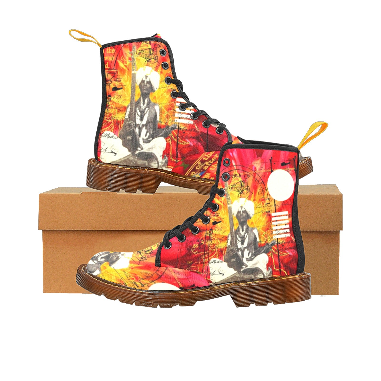 THE SITAR PLAYER II Men's All Over Print Fabric High Boots showcasing vibrant print and stylish design.