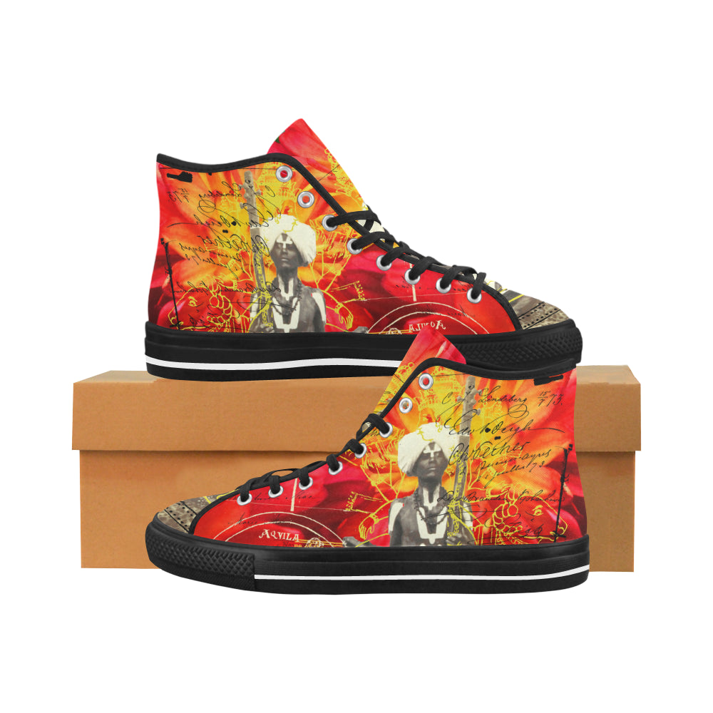 THE SITAR PLAYER Men's All Over Print Canvas Sneakers featuring a vibrant design, lace-up closure, and durable rubber outsole.