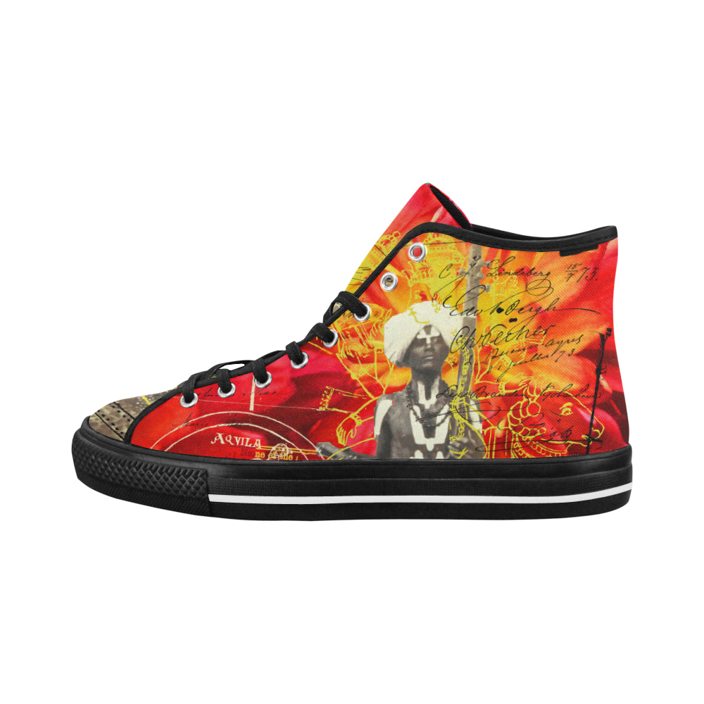 THE SITAR PLAYER Women's All Over Print Canvas Sneakers featuring vibrant patterns and a classic lace-up design.