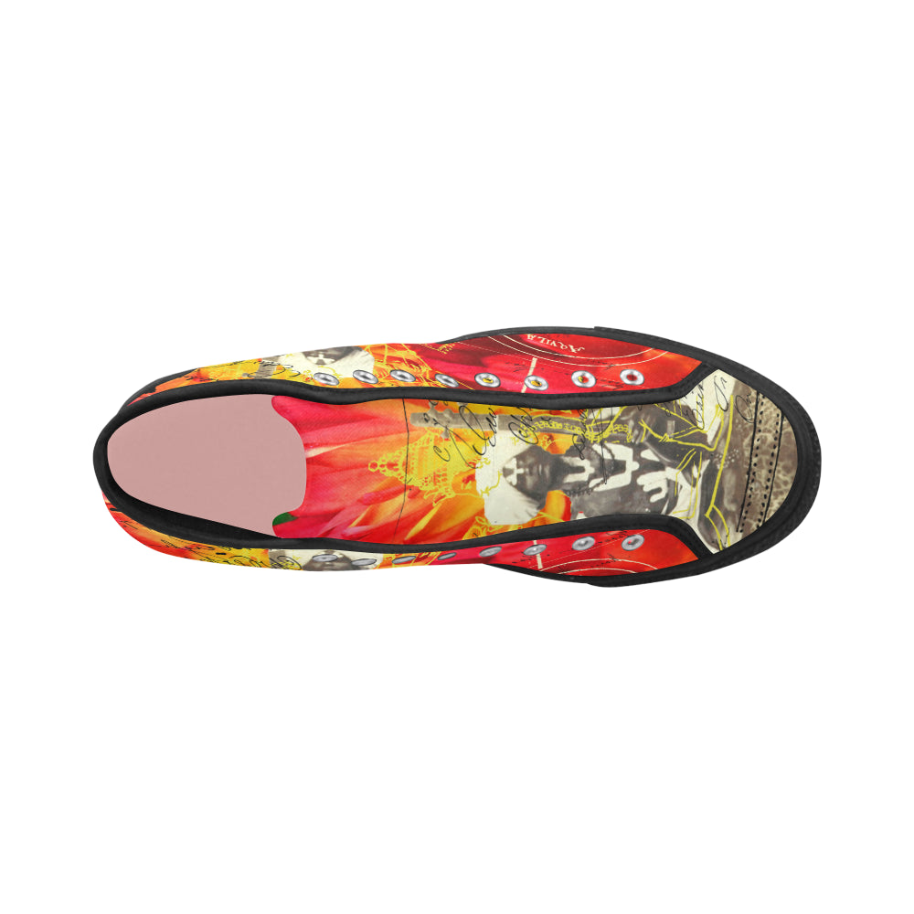 THE SITAR PLAYER Women's All Over Print Canvas Sneakers featuring vibrant patterns and a classic lace-up design.