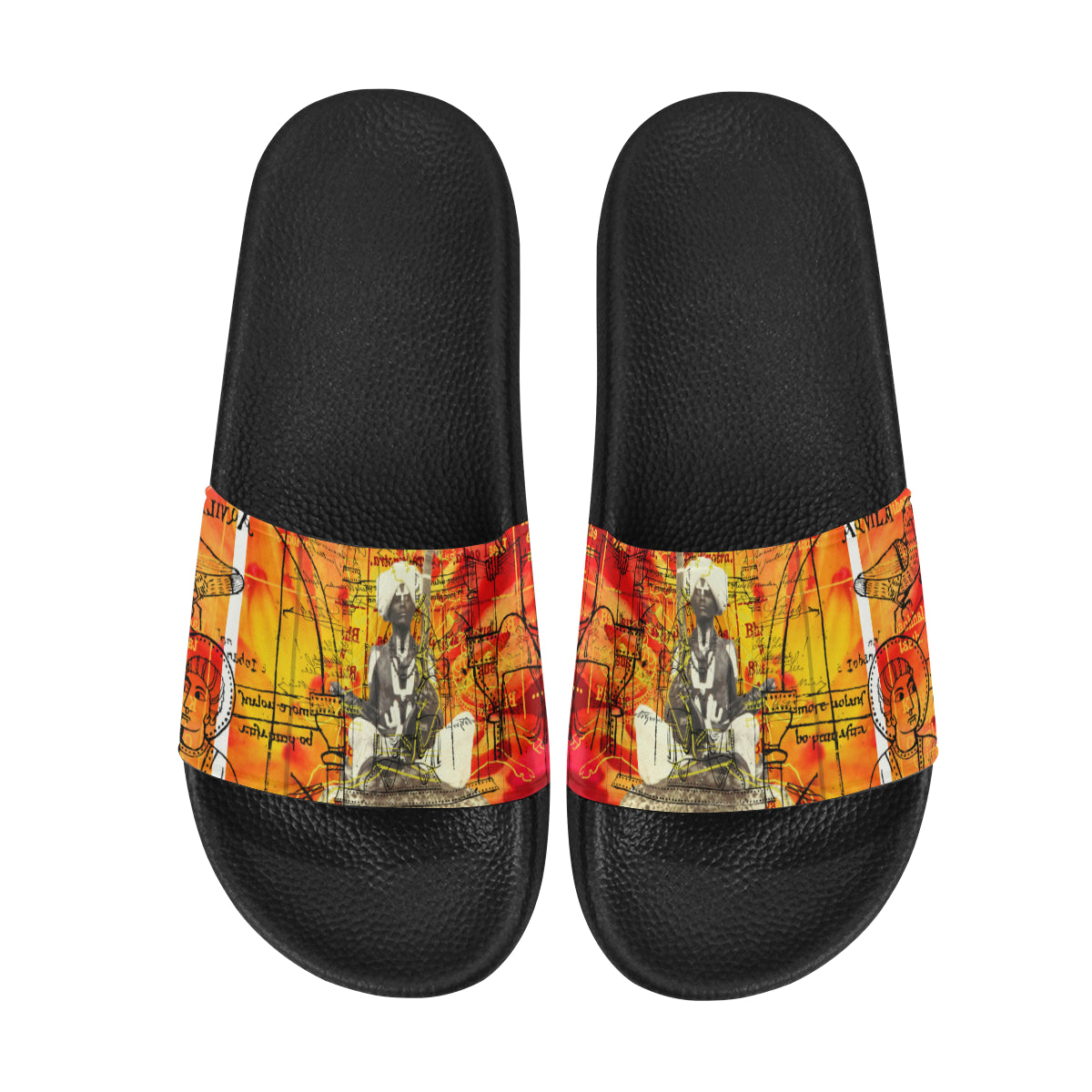 THE SITAR PLAYER Women's Printed Slides featuring a colorful strap and cushioned sole, perfect for casual wear.