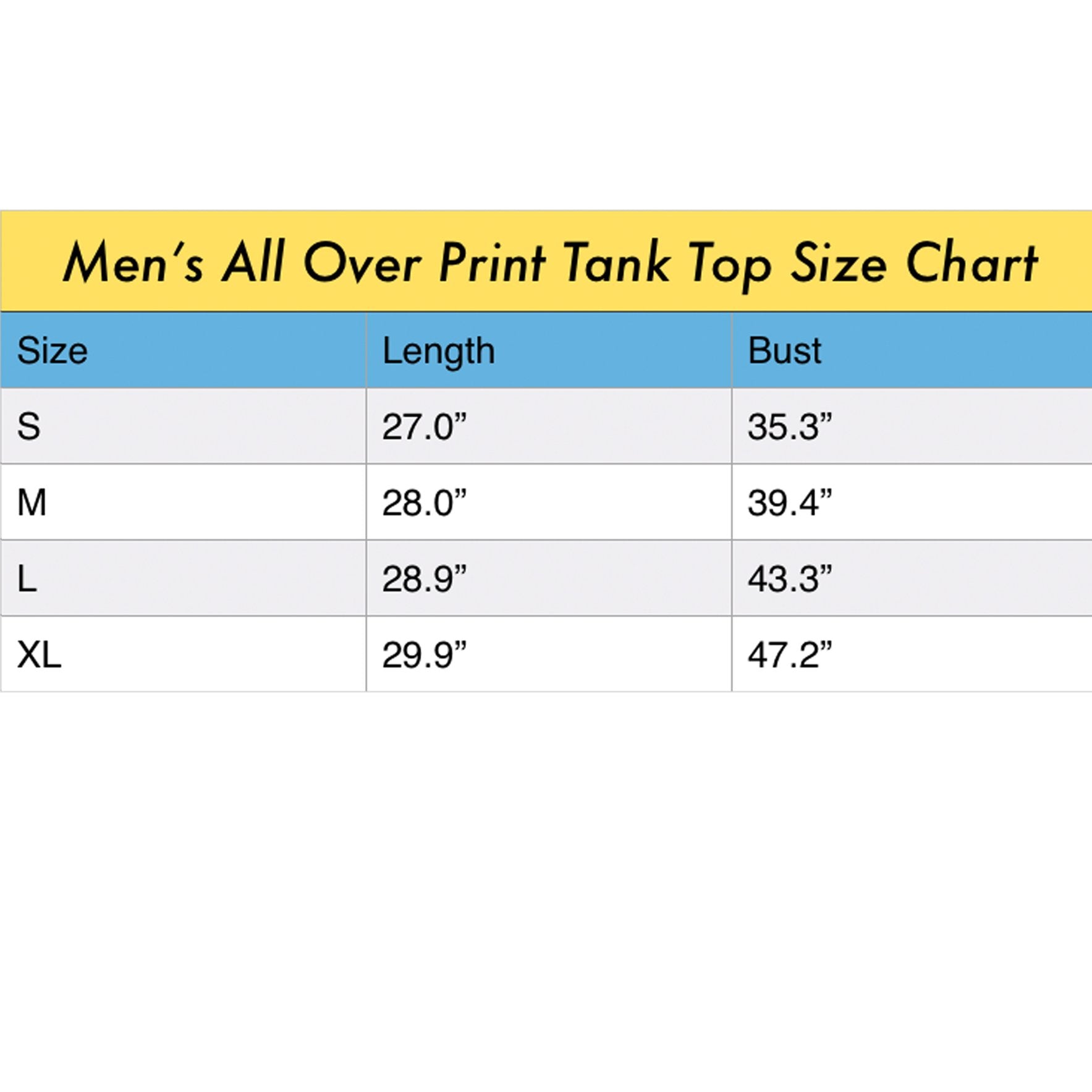 Men's tank top featuring an all-over print in blue and yellow, showcasing vibrant colors and a stylish design.