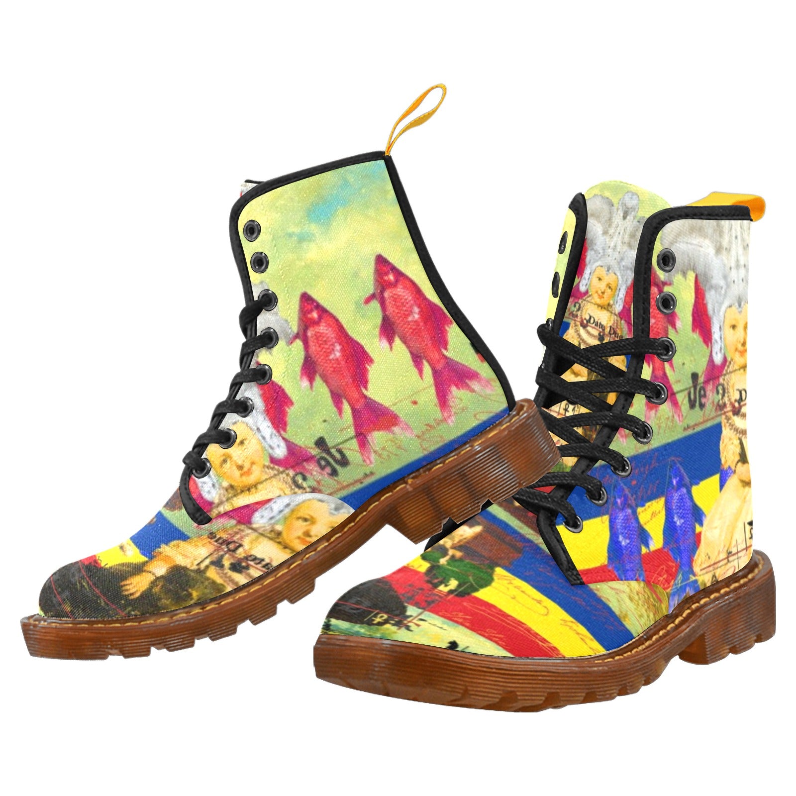 Men's high boots with a unique all-over print design, made from durable nylon canvas with a translucent rubber sole.
