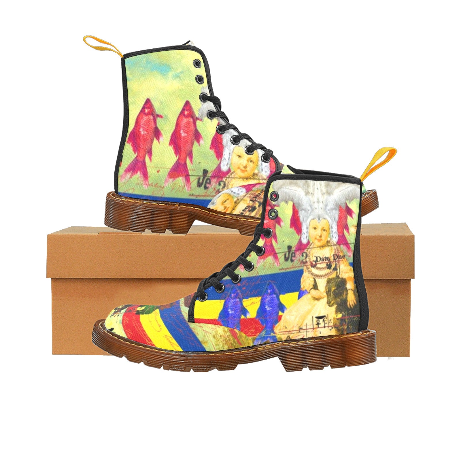 Men's high boots with a unique all-over print design, made from durable nylon canvas with a translucent rubber sole.