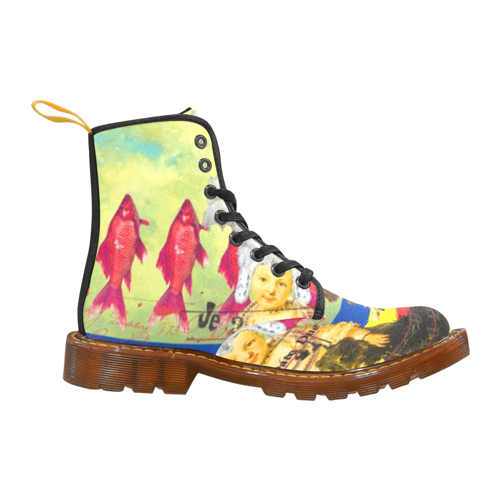 Men's high boots with a unique all-over print design, made from durable nylon canvas with a translucent rubber sole.