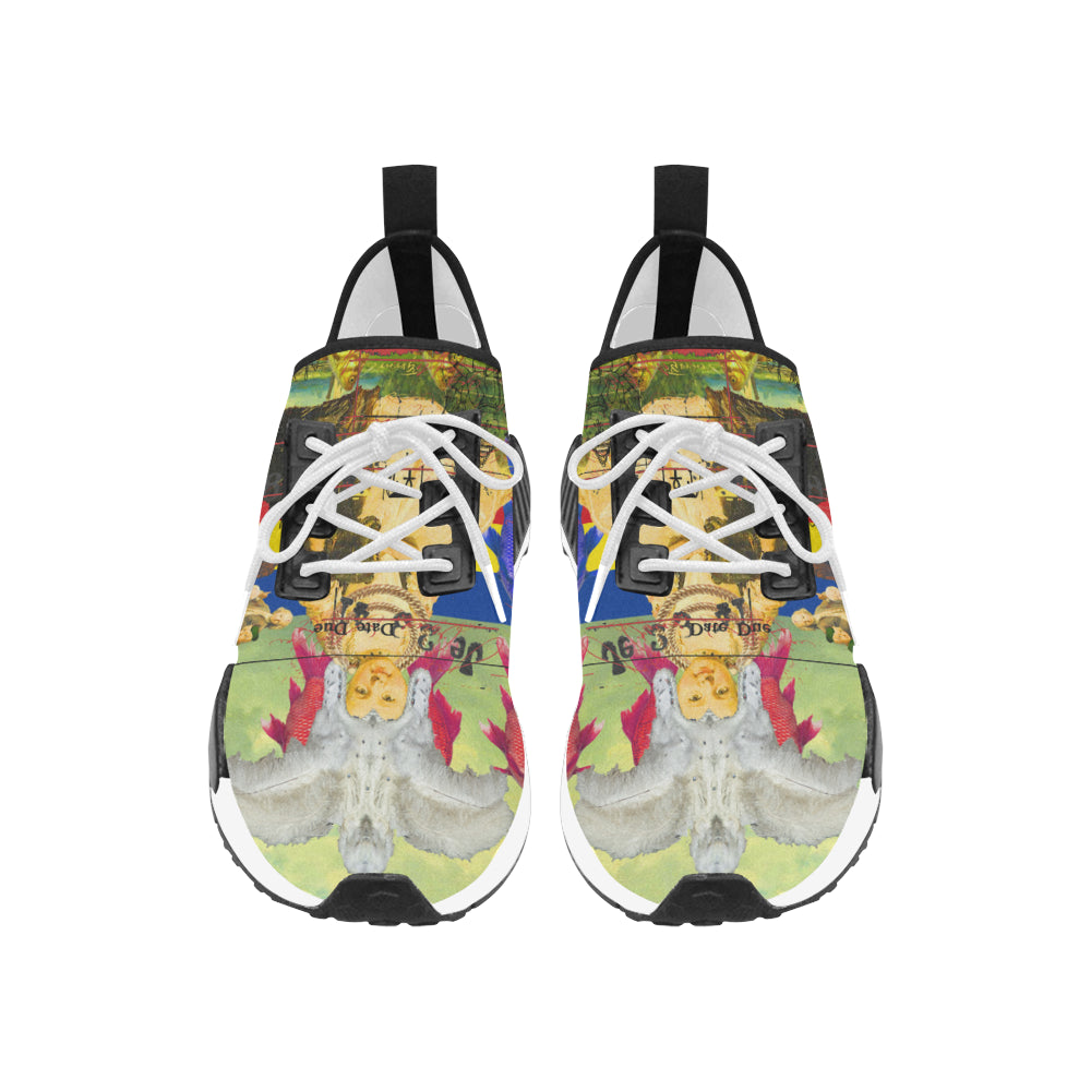 THE WHITE FEATHER HEADDRESS Men’s All Over Print Running Shoes showcasing a vibrant all-over print design, perfect for street fashion.