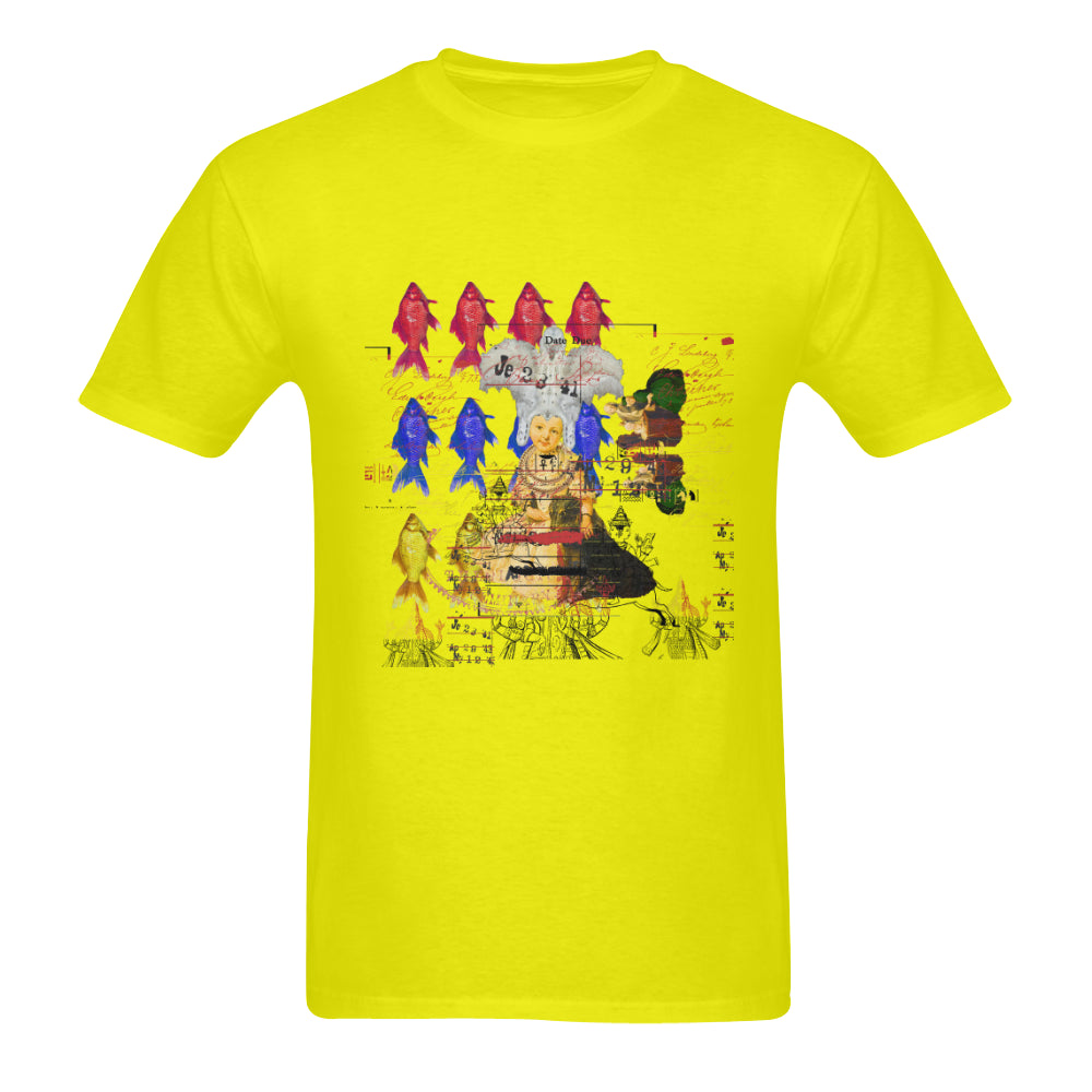 A stylish men's cotton tee shirt featuring a vibrant white feather headdress print, perfect for casual wear.