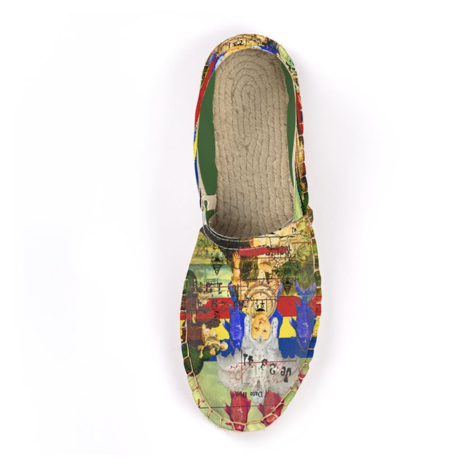 A pair of White Feather Headdress Unisex All Over Print Espadrilles showcasing vibrant colors and unique feather design.