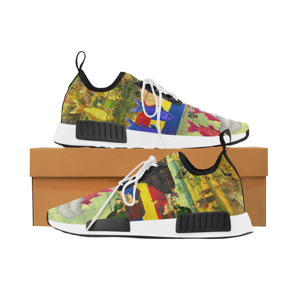 THE WHITE FEATHER HEADDRESS Women's All Over Print Running Shoes featuring a vibrant design and breathable mesh material.