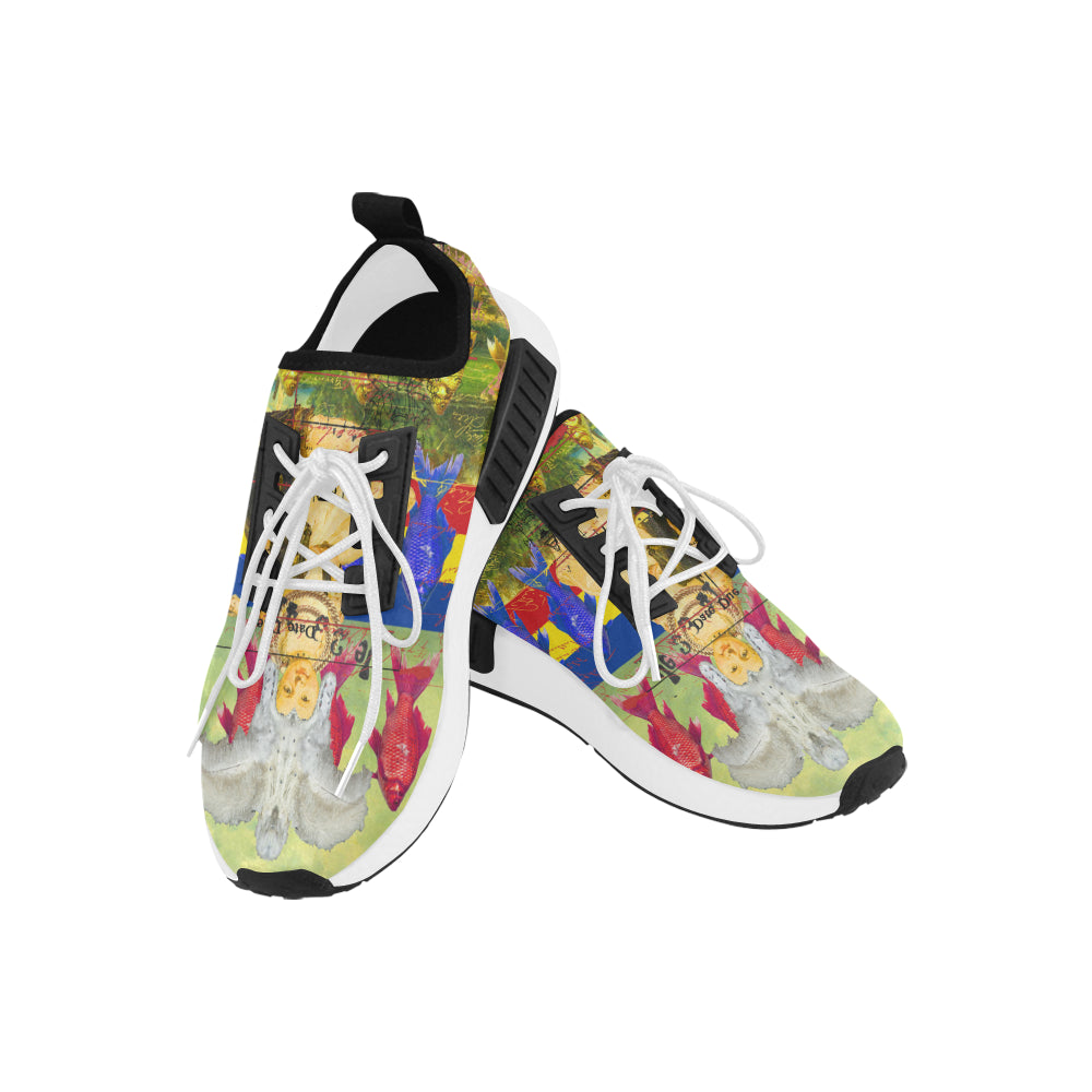 THE WHITE FEATHER HEADDRESS Women's All Over Print Running Shoes featuring a vibrant design and breathable mesh material.