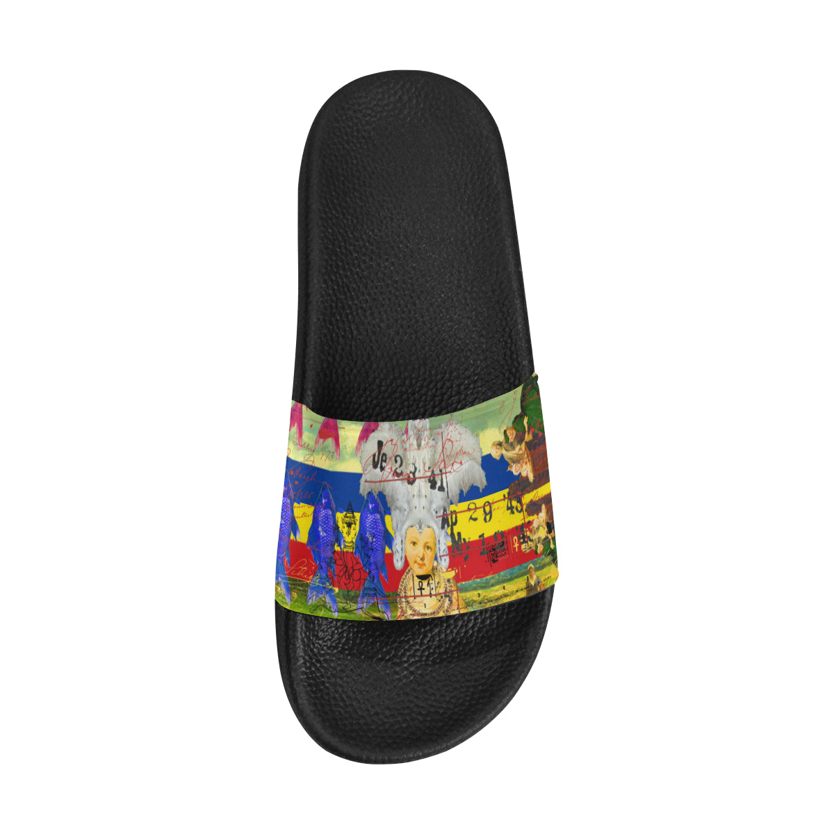 THE WHITE FEATHER HEADDRESS Women's Printed Slides featuring a vibrant strap and cushioned sole, perfect for stylish comfort.