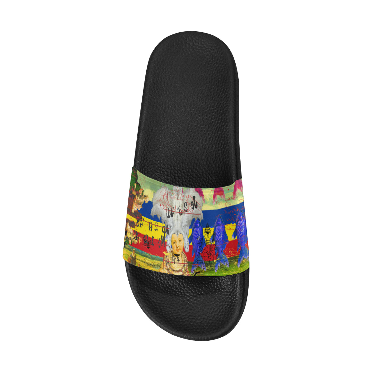 THE WHITE FEATHER HEADDRESS Women's Printed Slides featuring a vibrant strap and cushioned sole, perfect for stylish comfort.