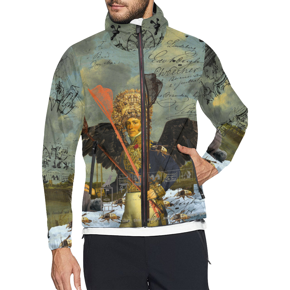 THE YOUNG KING ALT. 2 II All Over Print Windbreaker featuring vibrant collage designs, zip closure, and adjustable hood.