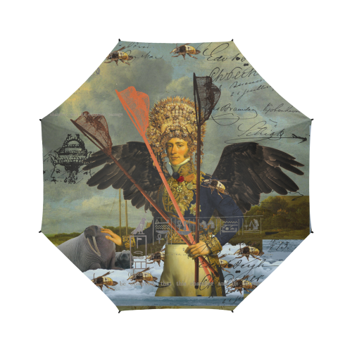 THE YOUNG KING II Semi-Automatic Foldable Umbrella with vibrant print and sturdy handle, showcasing its compact design and waterproof fabric.