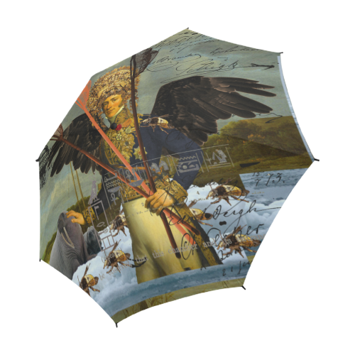 THE YOUNG KING II Semi-Automatic Foldable Umbrella with vibrant print and sturdy handle, showcasing its compact design and waterproof fabric.