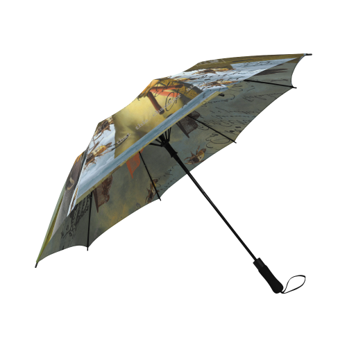 THE YOUNG KING II Semi-Automatic Foldable Umbrella with vibrant print and sturdy handle, showcasing its compact design and waterproof fabric.